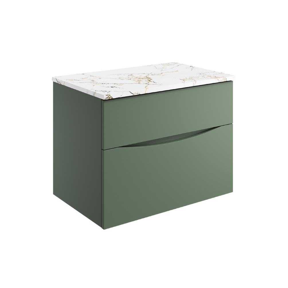 Product Cut out image of the Crosswater Glide II Sage Green 700mm Double Drawer Unit with Gold Vein Worktop